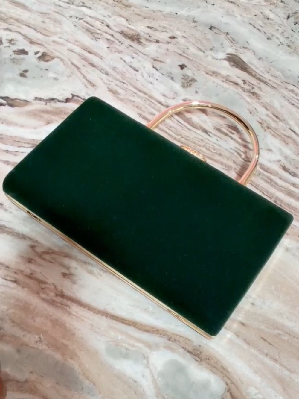 House of Harlow 1960 Emerald Green Velvet Box Clutch with Gold Handle - Picture 7 of 12